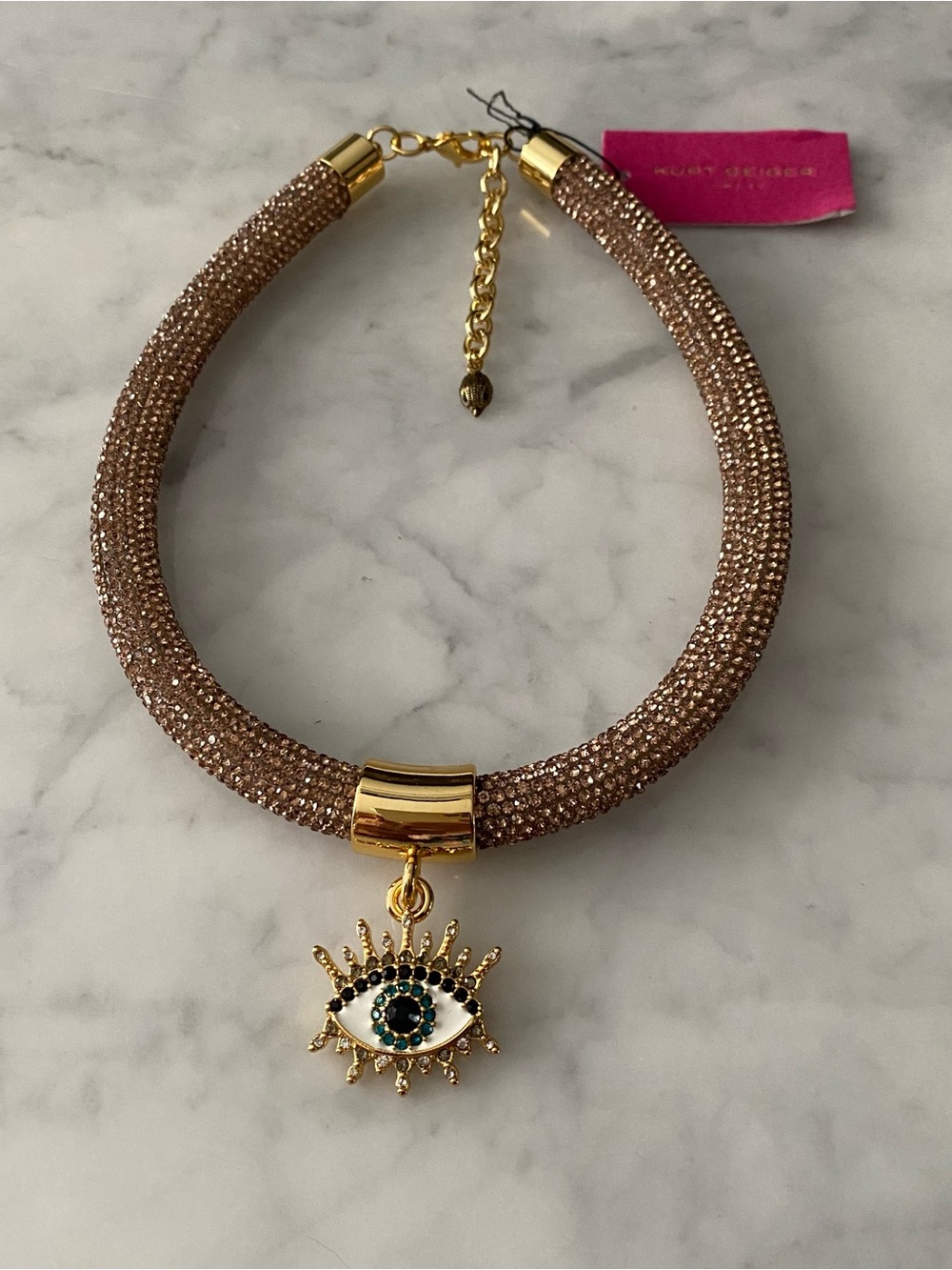 Kurt Geiger Pave Crystal Evil Eye Rope Choker Necklace - NWT Retail $128